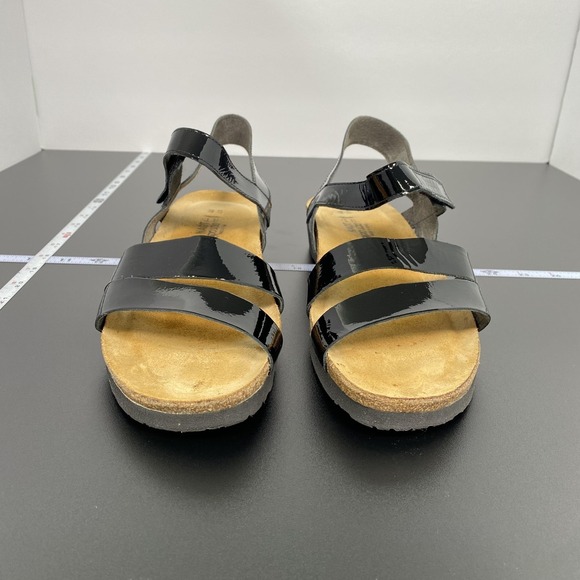 Naot Sandals Womens Size 13 44 Black Patent Leather Wedge Strappy Comfort Shoes - Picture 2 of 12